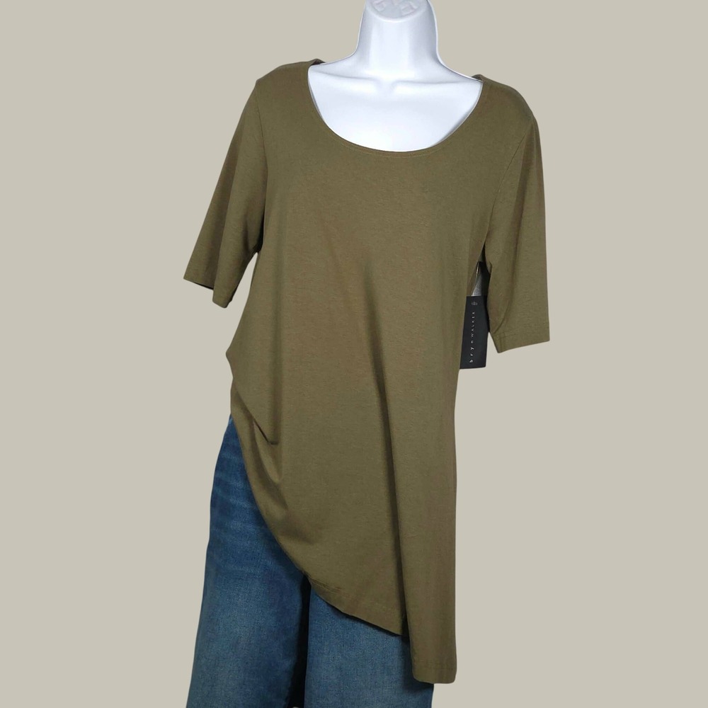 Bryn Walker NEW Women Small Una Tunic Top Olive Green Asymmetrical Bamboo Cotton